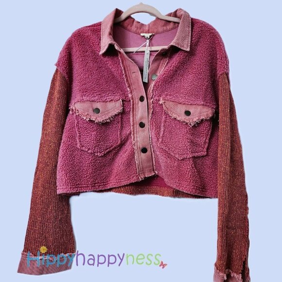 POL Crop Jacket Shacket Barbie Pink Sherpa Size Medium NWT - Picture 3 of 7